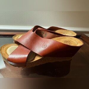 Yokono Genuine Leather Brown Wedges Slip-on Sandals - Great Condition!